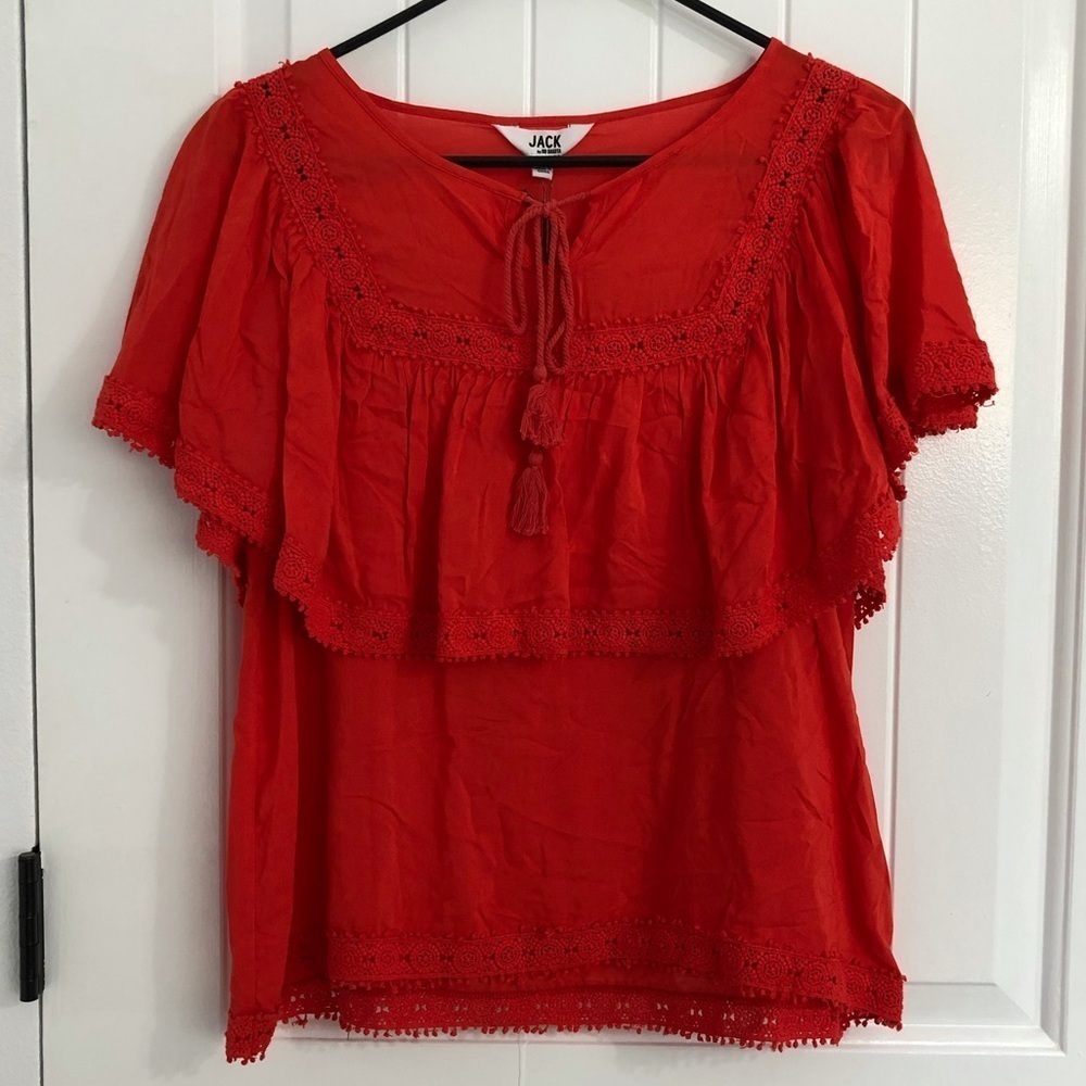 NWT Jack by BB Dakota Red Yolk Lace Trimmed Top